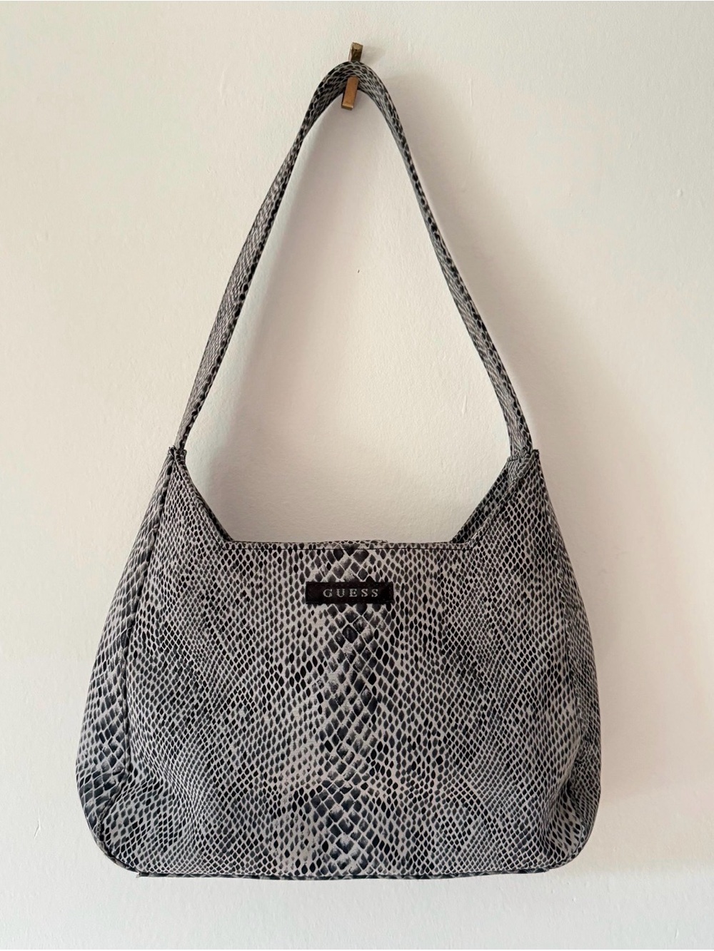 GUESS Snake-Print Shoulder Hobo in Black and White